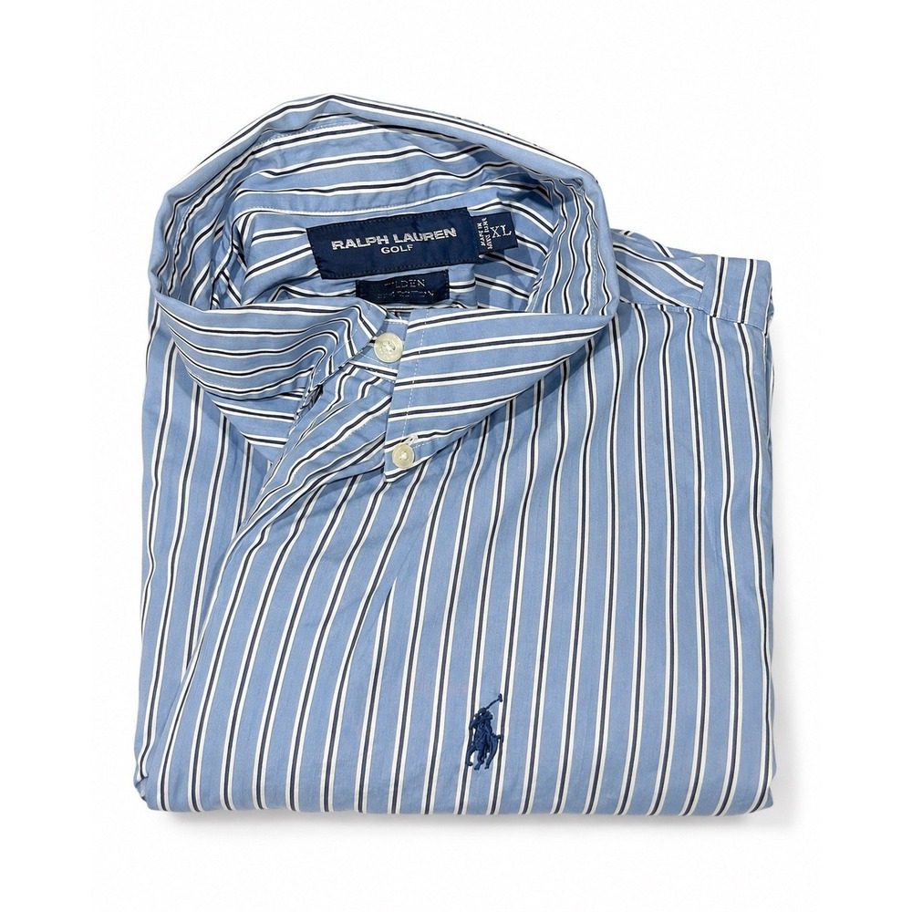 Ralph Lauren Golf Tilden Mens XL Blue Striped Button Down Shirt Long Sleeve